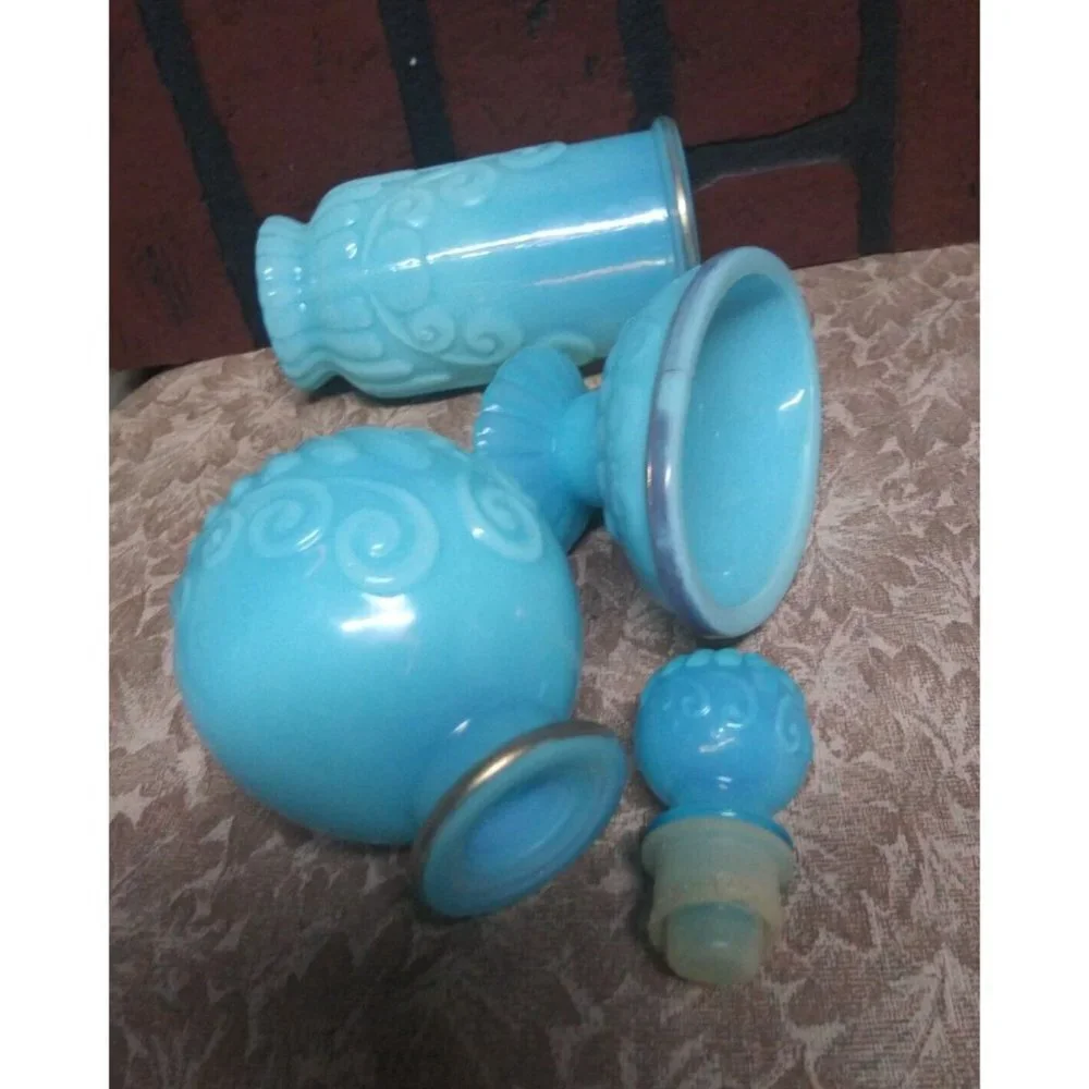Avon Bristol blue Turquoise 3-pc Bathroom Set Cologne Bottle tumbler soap dish
